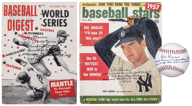 Don Larsen Autographed Collection of (3) - Baseball & 2 Magazines (PSA/DNA PreCert)